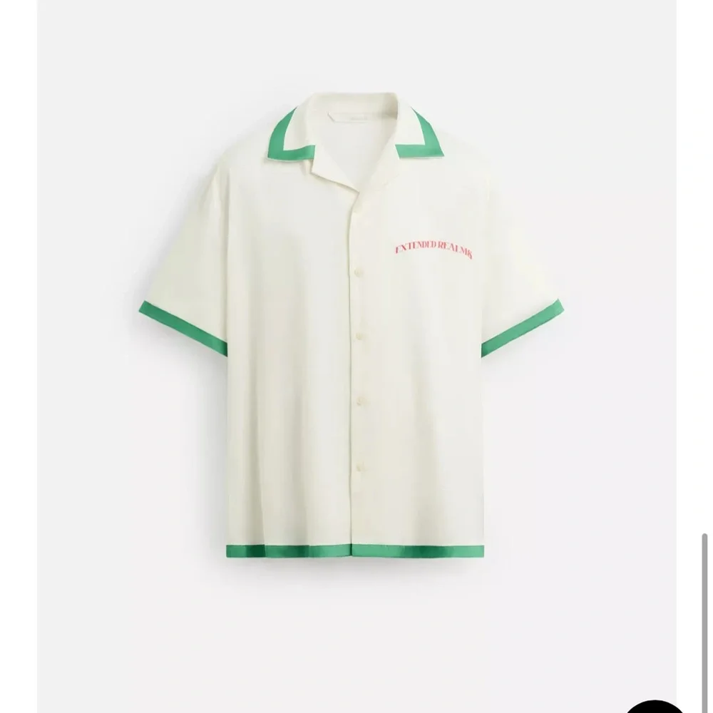Satin shirt and shorts contrast stripe. Set- Size XL. Cream and Green color - Picture 7 of 13